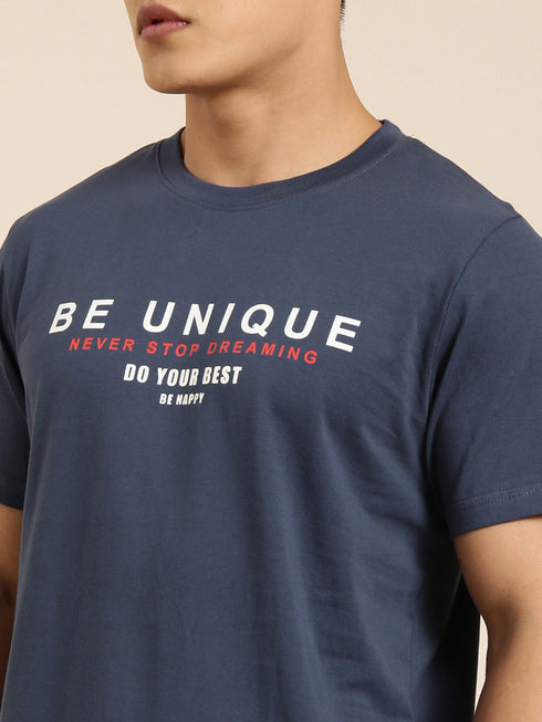 Navy Blue Printed Crew Neck T-shirt